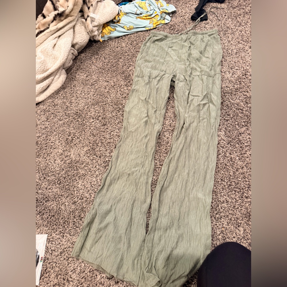 Zara Olive Green Elastic Waist Wide-Leg Pants